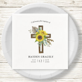 Guardanapo De Papel Batismo Rústico Simples De Madeira De Girassol