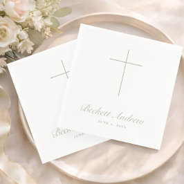 Guardanapo De Papel Batismo Simples em Verde Sage com Cruz em Letra Ma