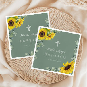 Guardanapo De Papel Batismo Verde da Cruz Floral Elegante