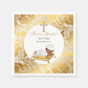 Guardanapo De Papel Batizado de Bebê Menino Étnico Ouro Prata