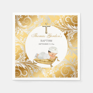 Guardanapo De Papel Batizado de Menino Cristo Baptismo Ouro Prata