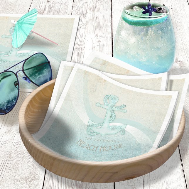 Guardanapo De Papel Beach House Anchor Silhouette Aqua Blue ID623 (Criador carregado)