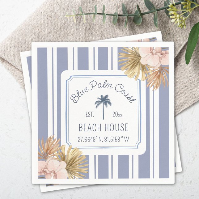 Guardanapo De Papel Beach House Blue Stripes Coastal Boho Farmhouse (In situ)