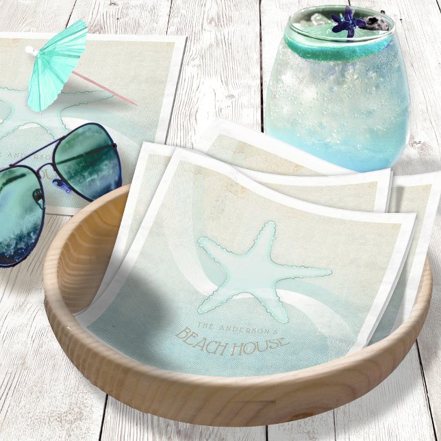 Guardanapo De Papel Beach House Starfish Aqua Blue ID623 (Criador carregado)