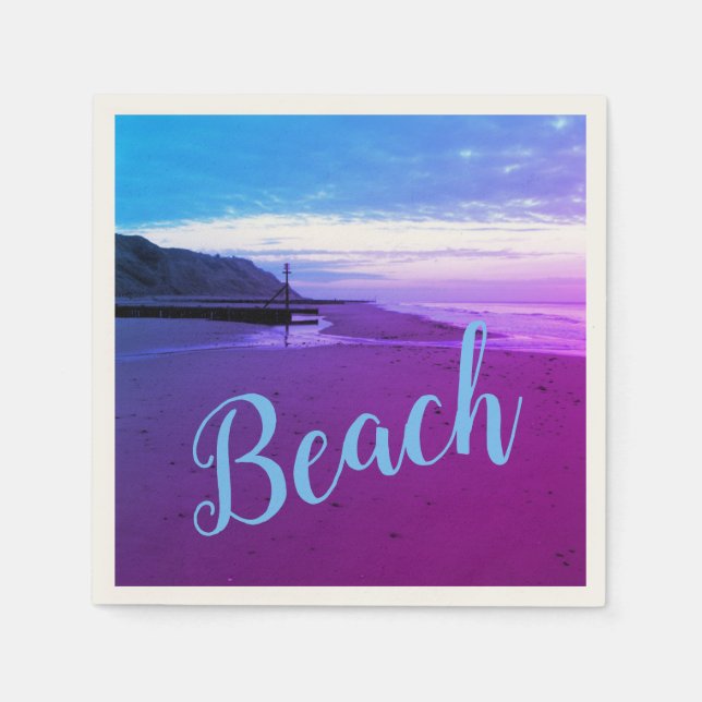 Guardanapo De Papel Beach in Mundesley, Norfolk in blue and purple (Frente)