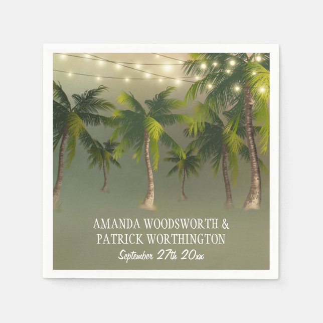 Guardanapo De Papel Beach Lights Palm Tree Casamento Tropical Napkins (Frente)