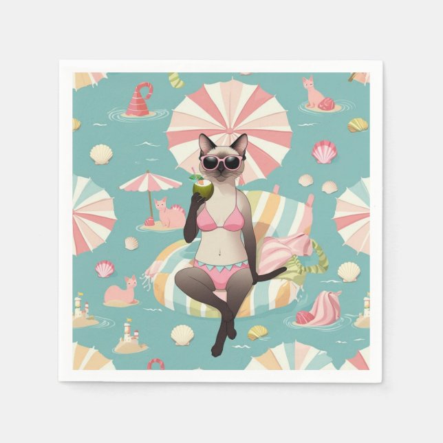 Guardanapo De Papel Beach themed for Siamese Cat lovers (Frente)