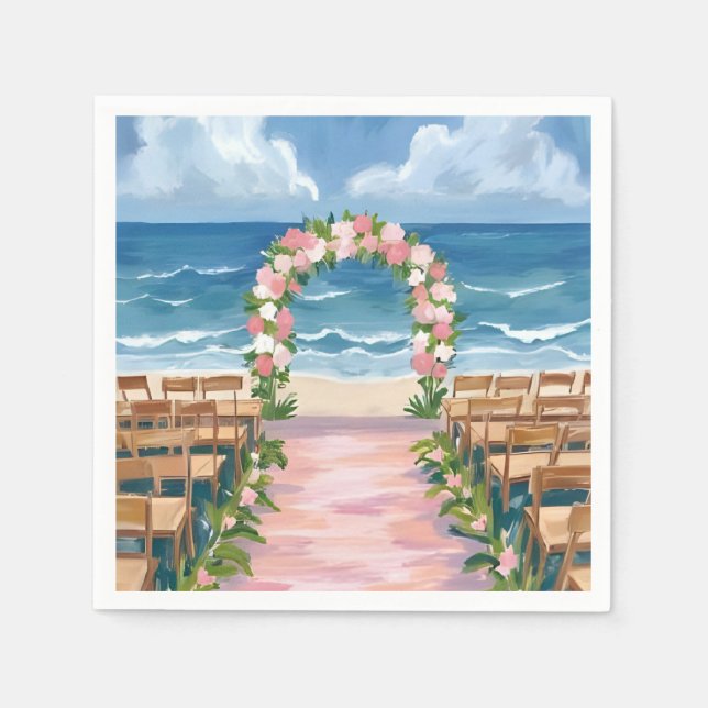 Guardanapo De Papel Beach Wedding Aisle Floral Watercolor (Frente)