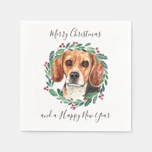 Guardanapo De Papel Beagle Elegant Dog Feliz Natal (Frente)
