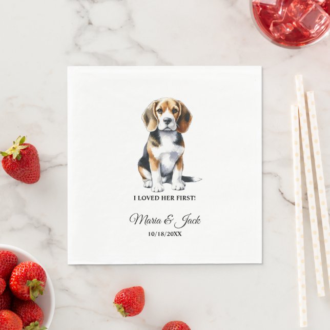 Guardanapo De Papel Beagle Personalizado Pet Wedding Cocktail (Insitu)