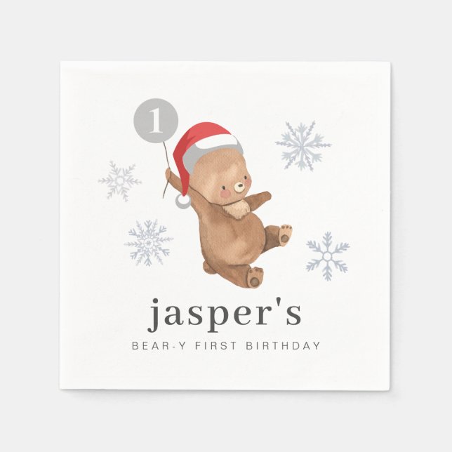 Guardanapo De Papel Bear Balloon Santa Hat (Frente)