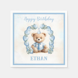 Guardanapo De Papel Bear Bear Birthday Little Boy Blue Paper Napkins