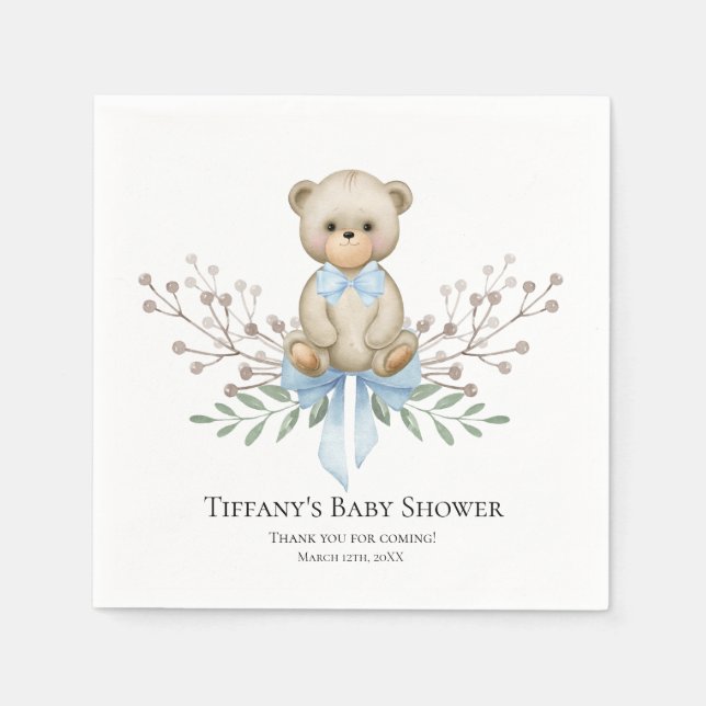 Guardanapo De Papel Bear Bear Blue Boy Wreath | Chá de fraldas Napkins (Frente)