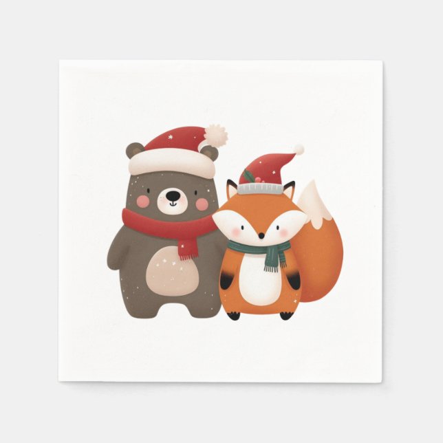 Guardanapo De Papel Bear e Raposa Cubra de Natal/Inverno (Frente)