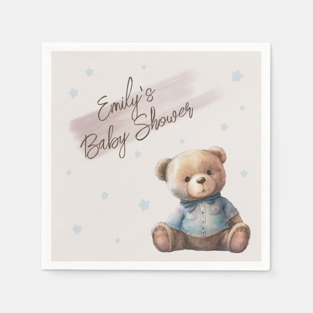 Guardanapo De Papel Bear Modern Boho Blue Chá de fraldas (Frente)