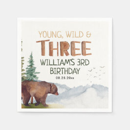 Guardanapo De Papel Bear Young Wild e Três Meninos aniversário de 3 an