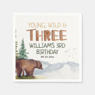 Guardanapo De Papel Bear Young Wild e Três Meninos aniversário de 3 an