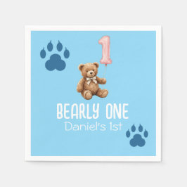 Guardanapo De Papel Bearly One | Urso Teddy Marrom Primeiro Aniversári