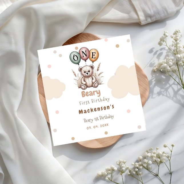 Guardanapo De Papel Beary First Balloon Boy 1st Birthday Teddy Bear (Criador carregado)