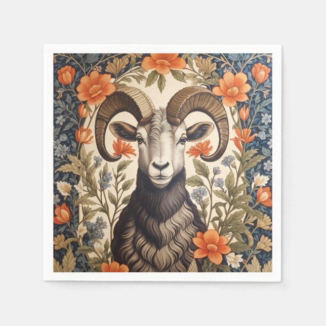 Guardanapo De Papel Beautiful Big Horn Sheep William Morris Inspired (Frente)