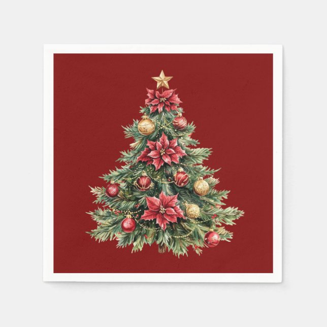 Guardanapo De Papel Beautiful Pine Tree Red Christmas  (Frente)