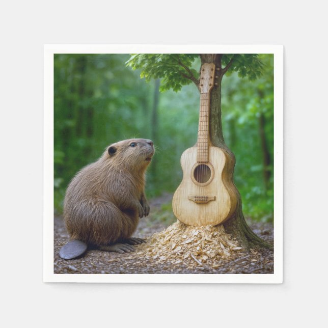 Guardanapo De Papel Beaver Admitindo Sua Árvore De Violão (Frente)