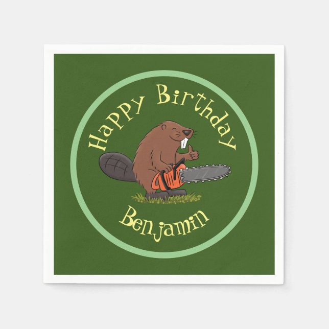 Guardanapo De Papel Beaver com desenho animado de motosserra (Frente)