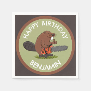 Guardanapo De Papel Beaver com motosserra, anos personalizados