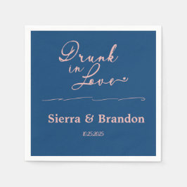 Guardanapo De Papel Bebado Com Amor Monograma Rosa&Azul Casamento De N