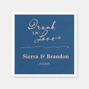 Guardanapo De Papel Bebado Com Amor Monograma Rosa&Azul Casamento De N