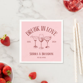 Guardanapo De Papel Bebado Com Amor Monograma Vermelho&Rosa Casamento 