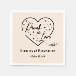 Guardanapo De Papel Bebado No Amor Monograma Black&Beige Casamento Nap