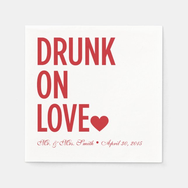 Guardanapo De Papel Bebado sobre Casamento de Amor Napkins Vermelho (Frente)
