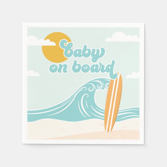 Guardanapo De Papel Bebê a Bordo Festa de Bebê na Praia de Surf (Frente)
