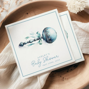 Guardanapo De Papel Bebê Azul Elegante Chocalho Menino Chá de Bebê