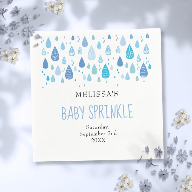 Guardanapo De Papel Bebê Azul Raindrola Baby Boy Sprinkle Chá (Baby Blue Raindrops Baby Boy Sprinkle Shower Napkins)