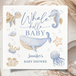 Guardanapo De Papel Bebê Baleia Olá Chuveiro Menino Oceano Azul