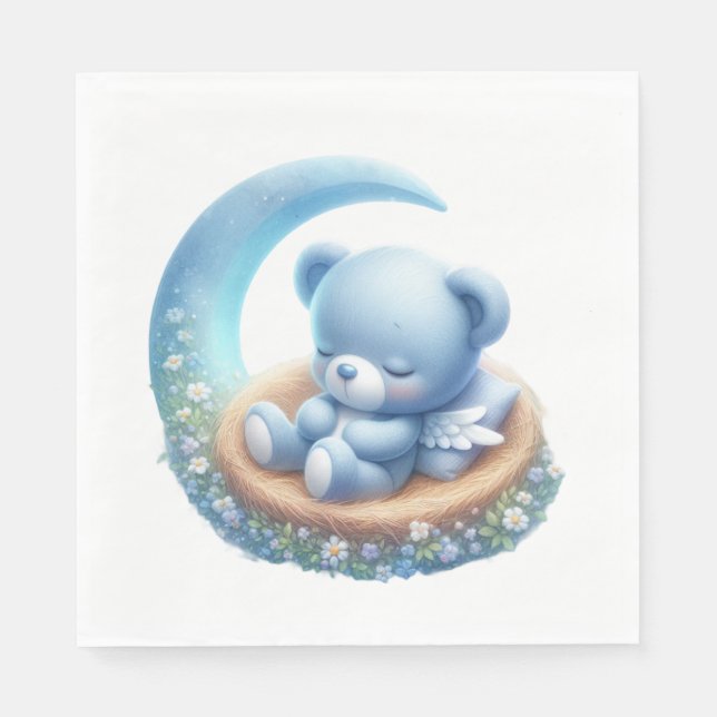 GUARDANAPO DE PAPEL BEBÊ BARATO AZUL DORMINDO NA LUA (Frente)