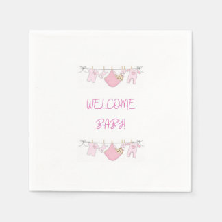 Guardanapo De Papel Bebê Bem-Vindo Rosa Fofa Chuveiro de Bebê Simples