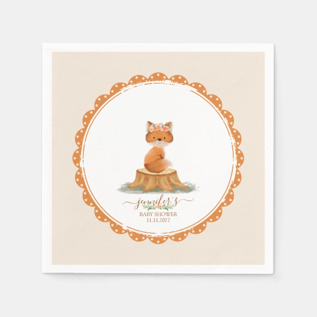 Guardanapo De Papel Bebê Boho Fox Chuveiro Aquarela (Frente)