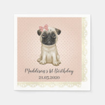 Bebê bonito Pug Birthday Napkins