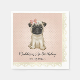 Guardanapo De Papel Bebê bonito Pug Birthday Napkins