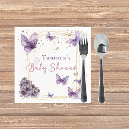 Guardanapo De Papel Bebê Borboleta Festa Dourada Roxa