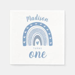 Guardanapo De Papel Bebê Cachorro Azul Arco-Íris Boho Primeiro Anivers
