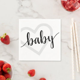 Guardanapo De Papel Bebê Coração | Floreio de Script Negro Clássico