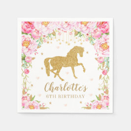 Guardanapo De Papel Bebê de Aniversário do Cavalo Dourado Floral Rosa
