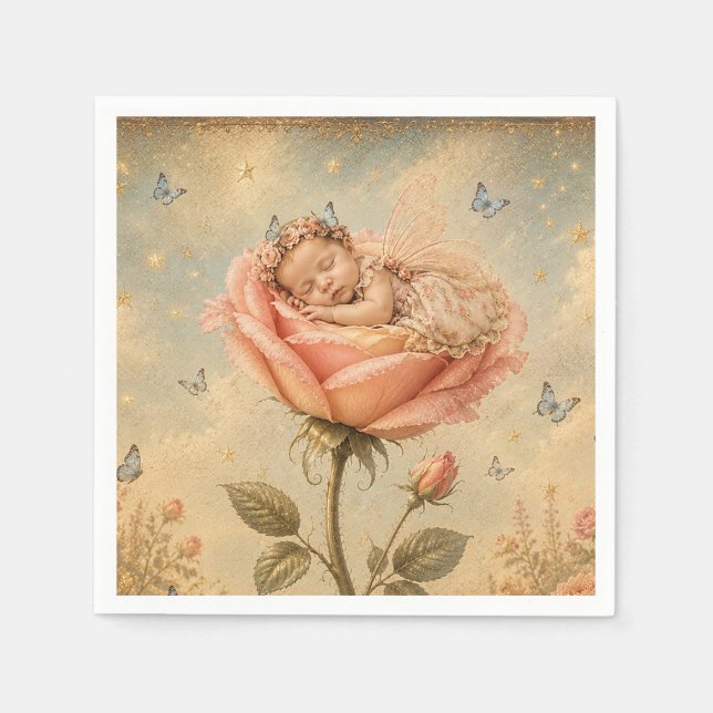 Guardanapo De Papel Bebê dormindo rosa cor-de-rosa  (Frente)