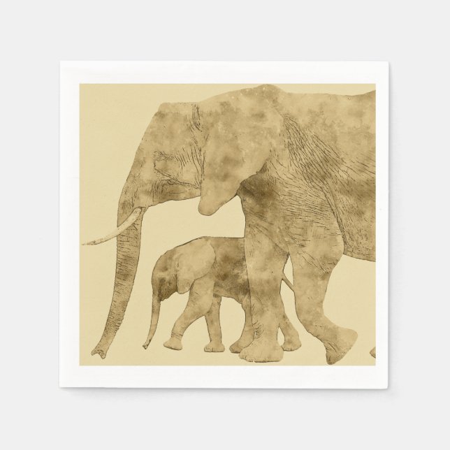 Guardanapo De Papel Bebê Elefante com a Mãe (Frente)