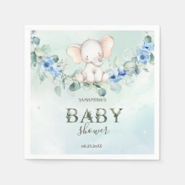 Guardanapo De Papel Bebê Elefante Fofo Rosas Azuis
