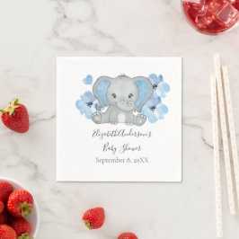 Guardanapo De Papel Bebê Elefante Menino Azul Flores Balão Chuvinha de